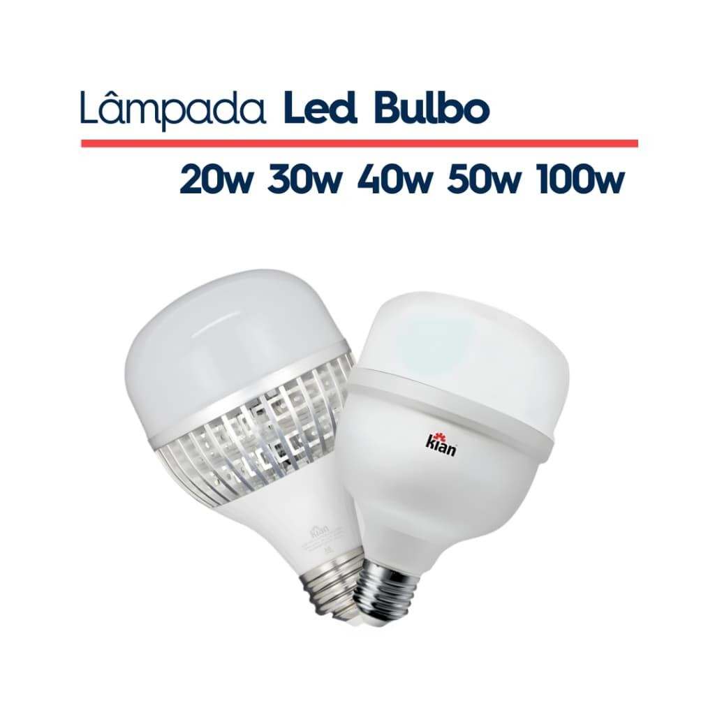 Lâmpada Led Bulbo 20w 30w 40w 50w Branco Frio 6500k E27 Bivolt Kian