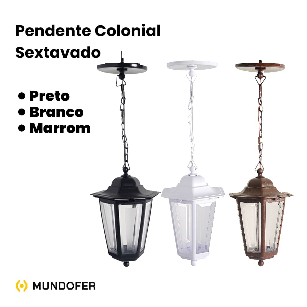 Kit 3x Arandelas Pendente Sextavada Colonial Retrô Externa e Interna Classico Vintage Bivolt