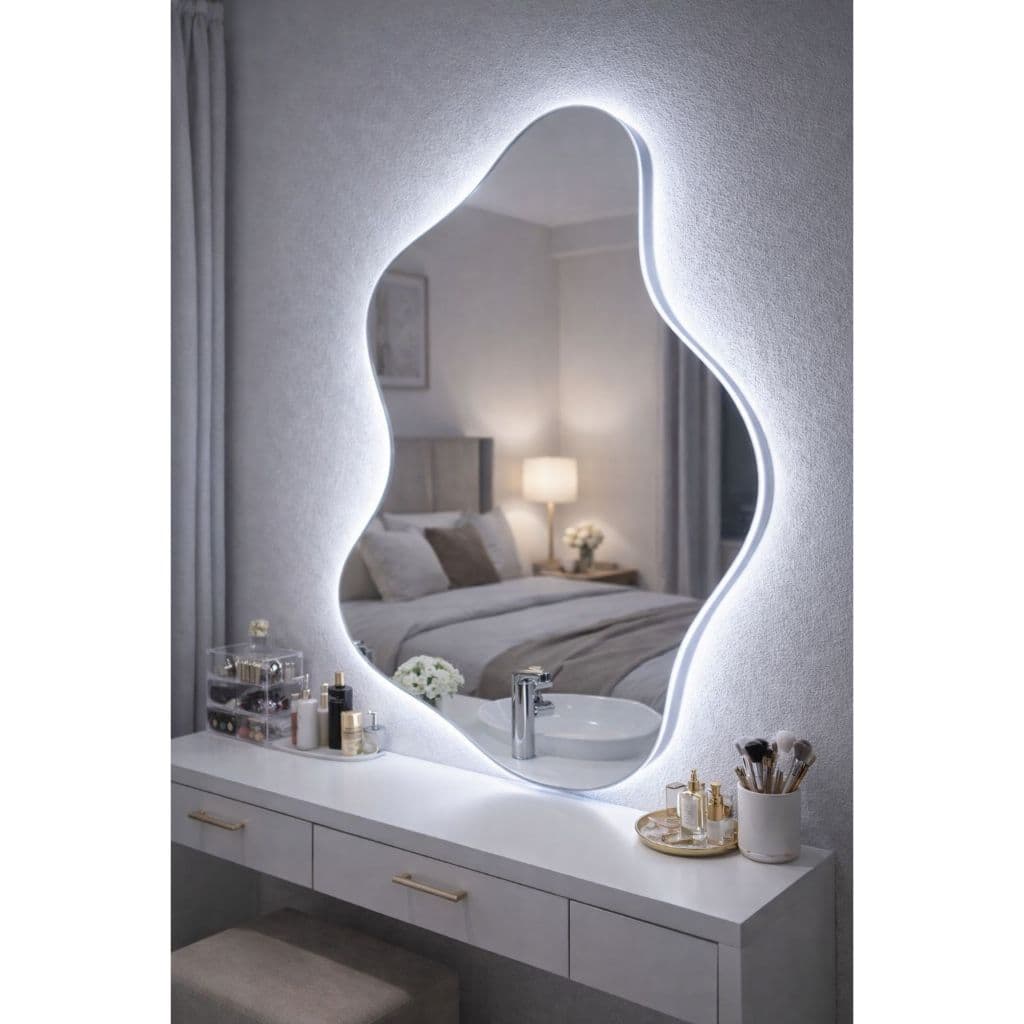Espelho Orgânico PINTEREST LED QUENTE OU FRIO de Parede Decorativo Sala, Hall,Quarto e Banheiro