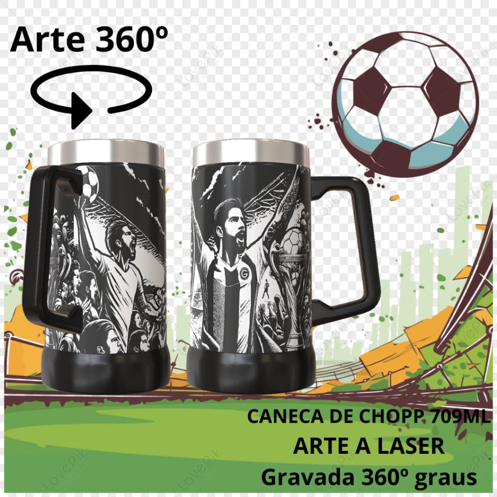 Caneca Térmica 709ml com Arte a Laser 360° Tema: Time de Futebol Aço Inox com Parede Dupla Idéias de Presente