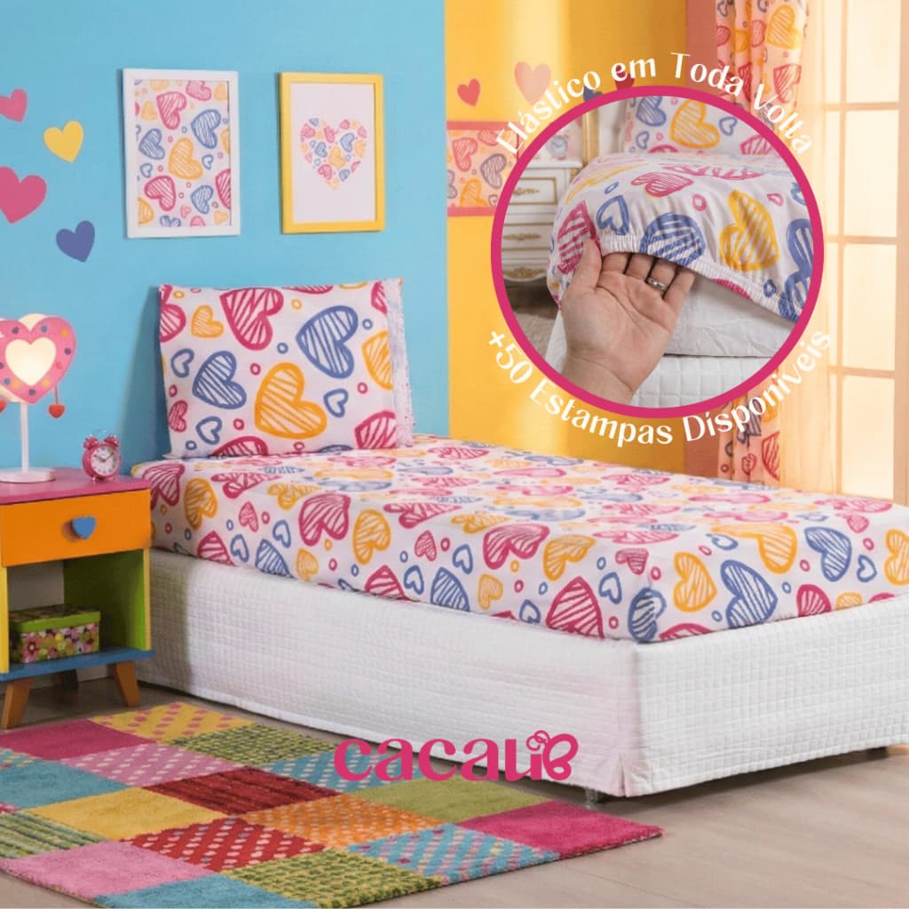 Jogo De Cama Solteiro 02 Peças Infantil (Lençol Parte De Baixo + Fronha)