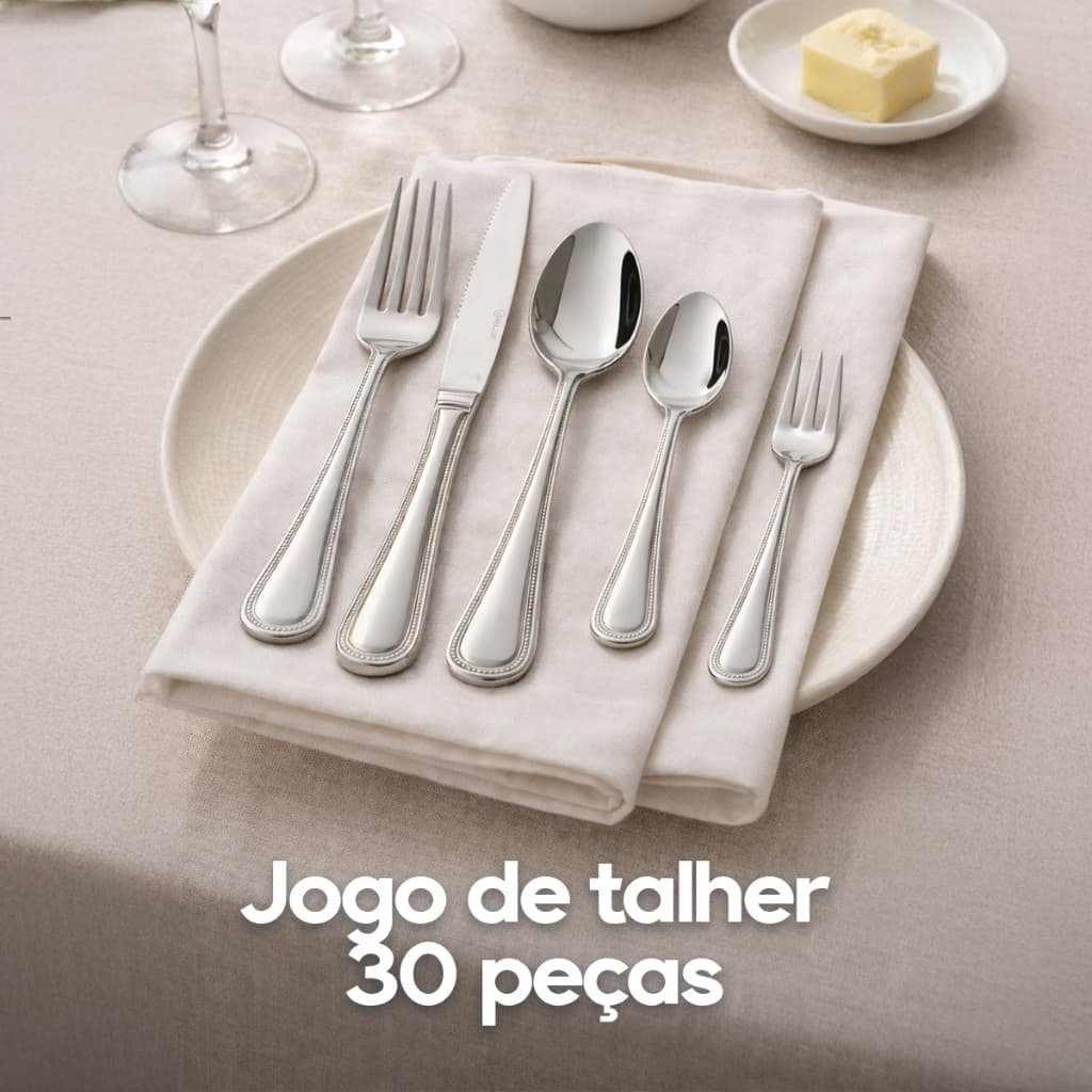 Jogo De Talheres Faqueiro 30 Peças Aço Inox Jantar Completo Luxo Pérola