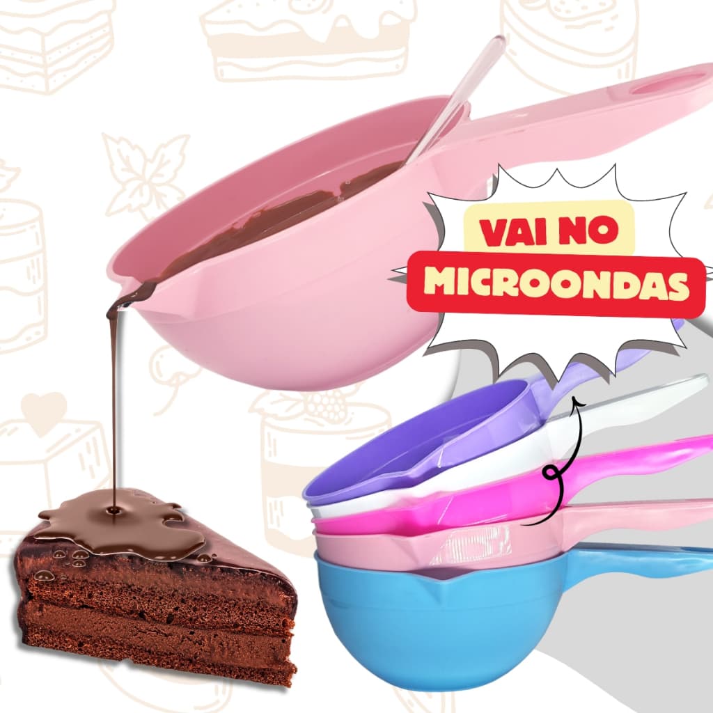 Kit 5 Panelinha Multiuso Confeitaria 850ml Todas as Cores Derretedeira de Chocolate