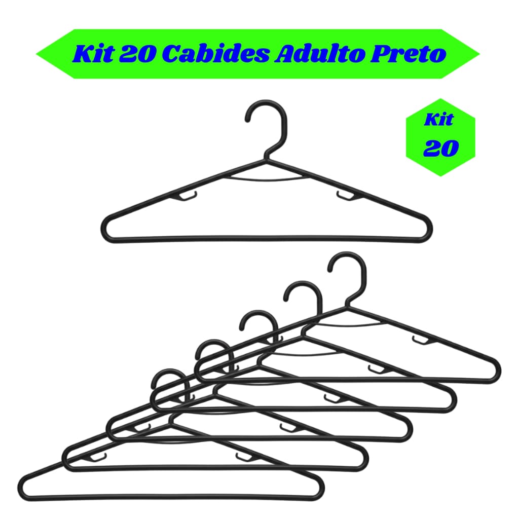 Cabide Adulto Preto Reforçado Kit 10 20 30
