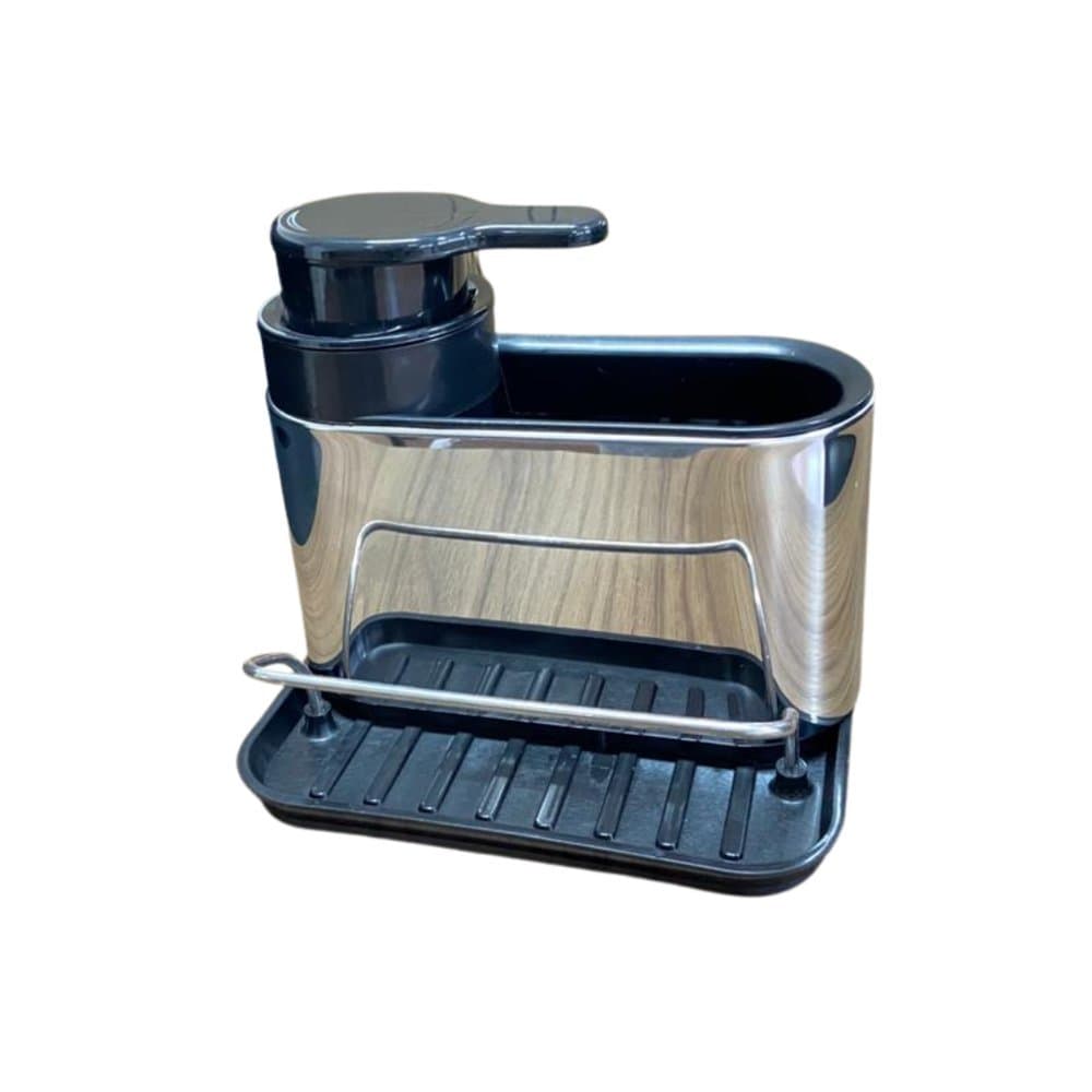 Dispenser de Sabão com Organizador em Aço Inox | Porta Detergente para Pia e Cozinha