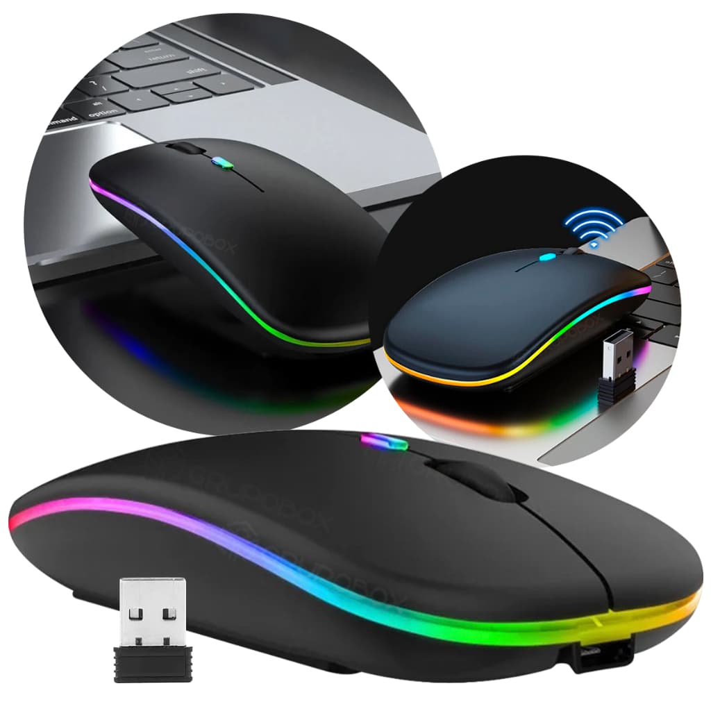 Mouse Sem Fio Recarregável Wireless Led Rgb 2.4ghz Bluetooth Ergonômico