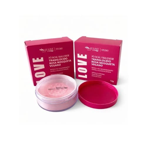 pó Facial Translúcido Love Rosa Mosqueta Vegano Efeito Matte Selagem da Maquiagem