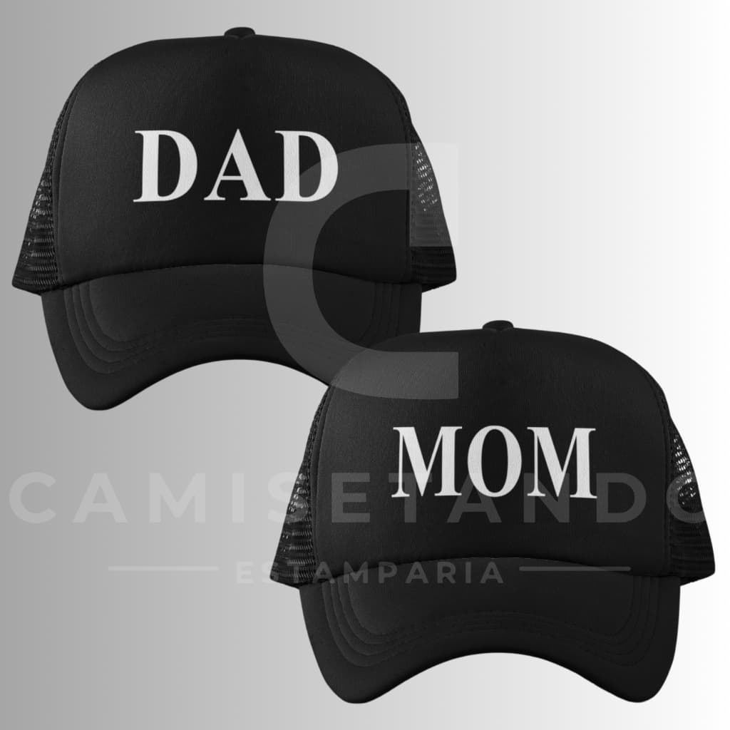 Kit 2 Bonés Dad Mom Revelação Mãe Pai Mamãe Papai Grávida Filho Filha Bebê