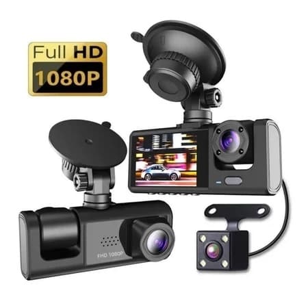 Gravador Veicular Tela Ventosa 3 Lentes DVR Câmeras Segurança para Veículos Frente Interior Traseira