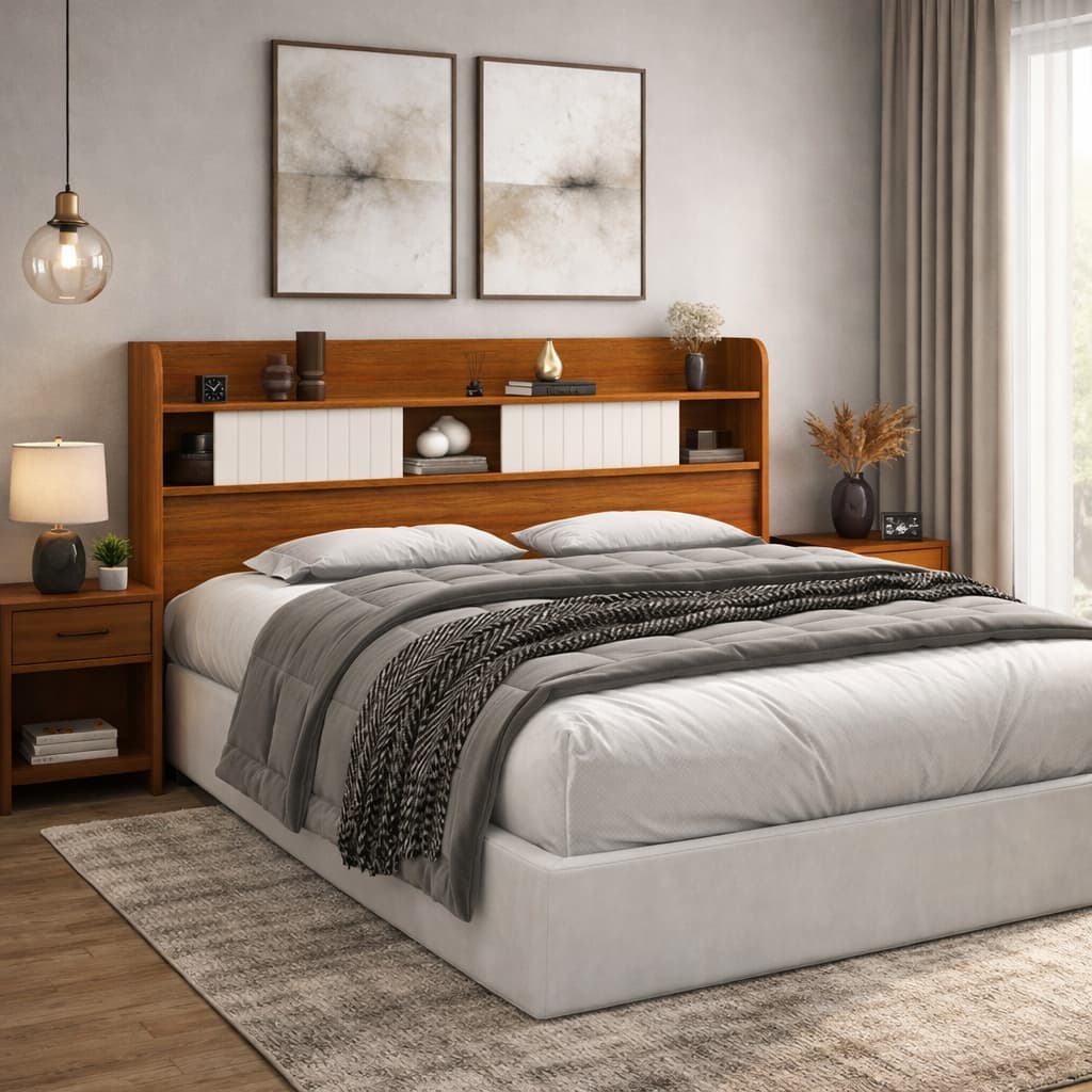 Cabeceira Dubai Queen Prateleiras Organizadoras Quarto Cama Moderna 100% MDF