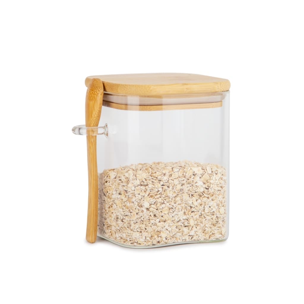 Pote de vidro 1.200ml com Colher e Tampa de Bambu - Vedação Silicone para Conservação dos Alimentos