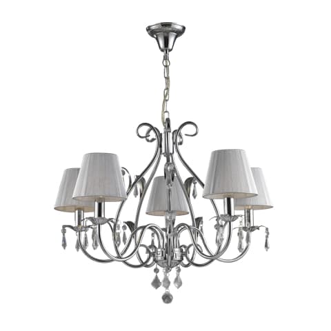 Luminária Lustre Pendente Aurora 5XE14 Cromado Vidro 500mm Decorativo