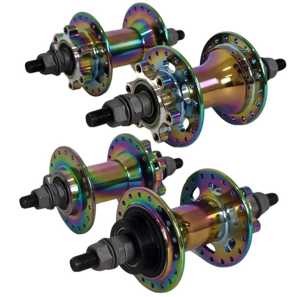 Par de cubo barulhento bmx free rider 36 furos com eixo com porcas 10mm camaleão