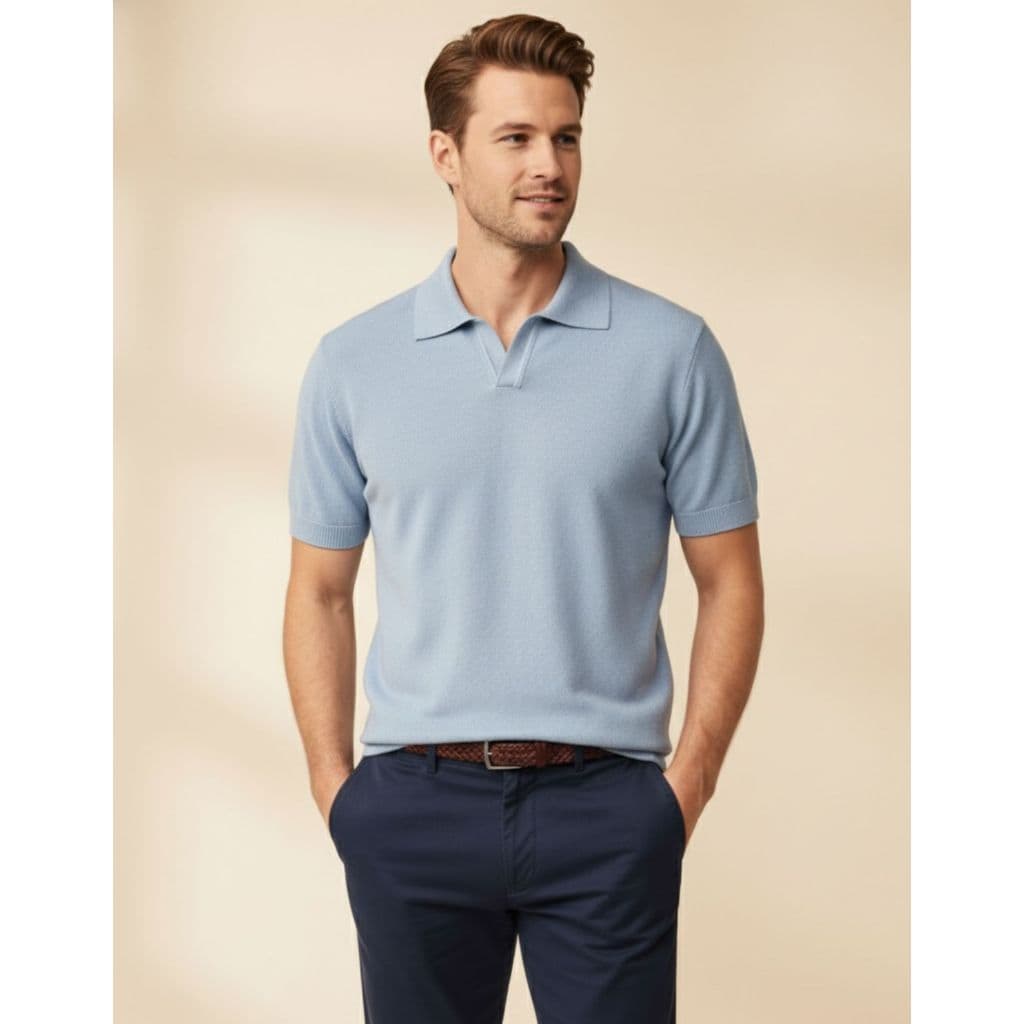 Camisa Polo Masculina Elegante em Tricô Sem Botão