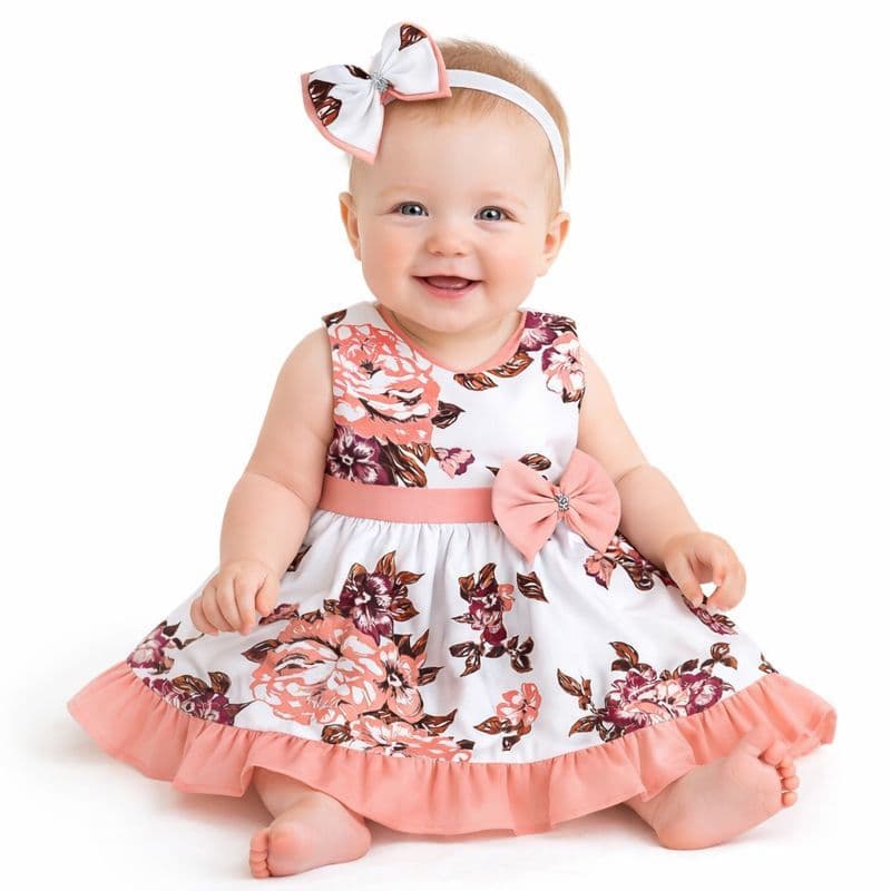 Vestido Para Bebê  Menina Ariele Luxo Algodão 02 Peças