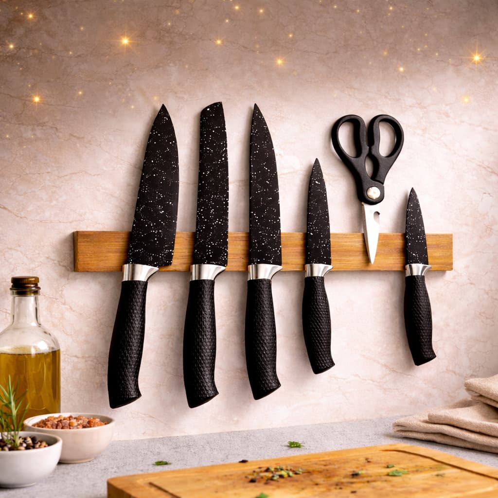 Conjunto de Facas e Tesoura Baishun Premium 6 Peças de Cozinha Modernas e Elegantes