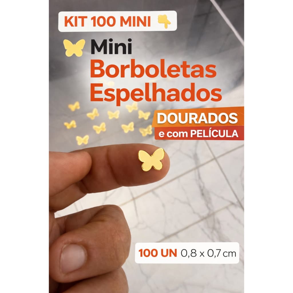 Kit 100 Apliques Mini Borboleta Acrílico Espelhado Dourado 2mm – Lembrancinhas, Laços, Artesanato, Festa
