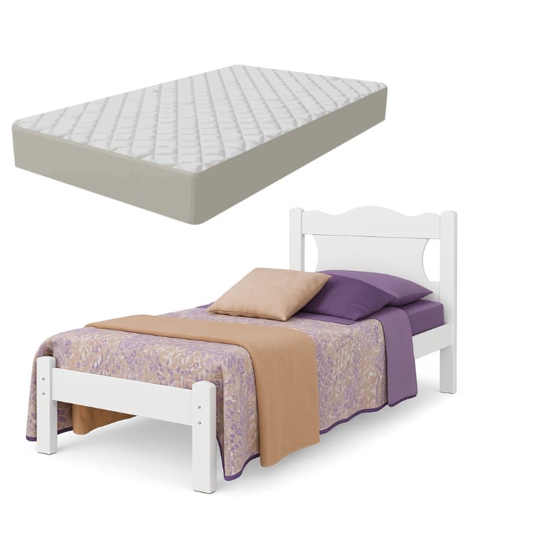 Cama de Solteiro Reforçada Munique Acompanha Colchão 88x188 cm Moderna