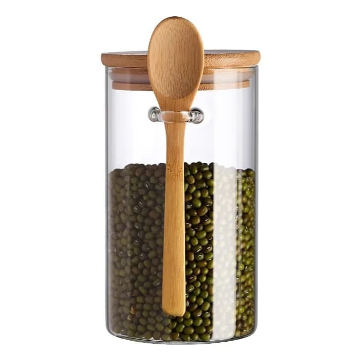 Recipiente De Vidro Com Tampa E Colher De Bambu 690ml Madeira