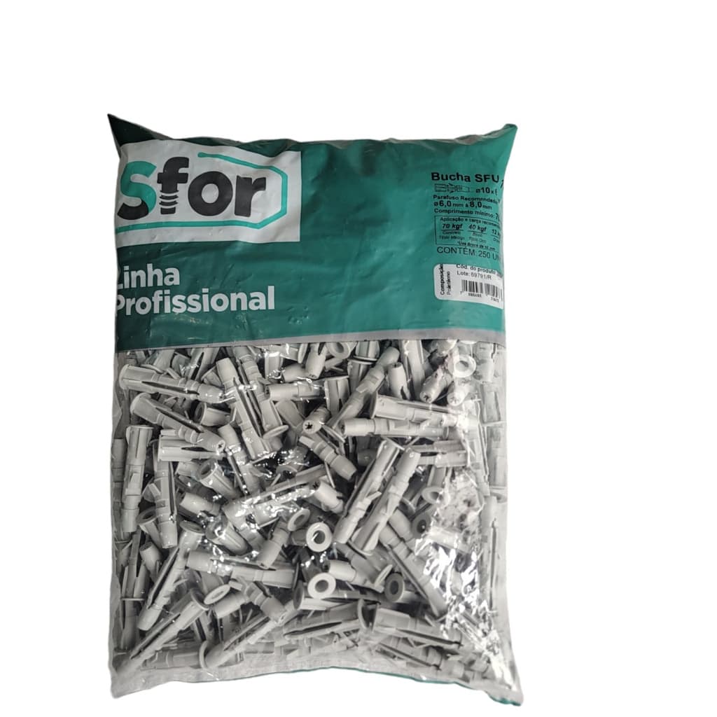 Bucha Plástica Sfu 10mm Tijolinho/bloco Sfor -250 Unidades