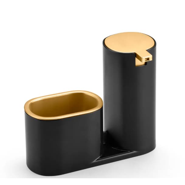 Dispenser Detergente E Bucha (Preto E Dourado) Ideal Para Cozinha - Arthi