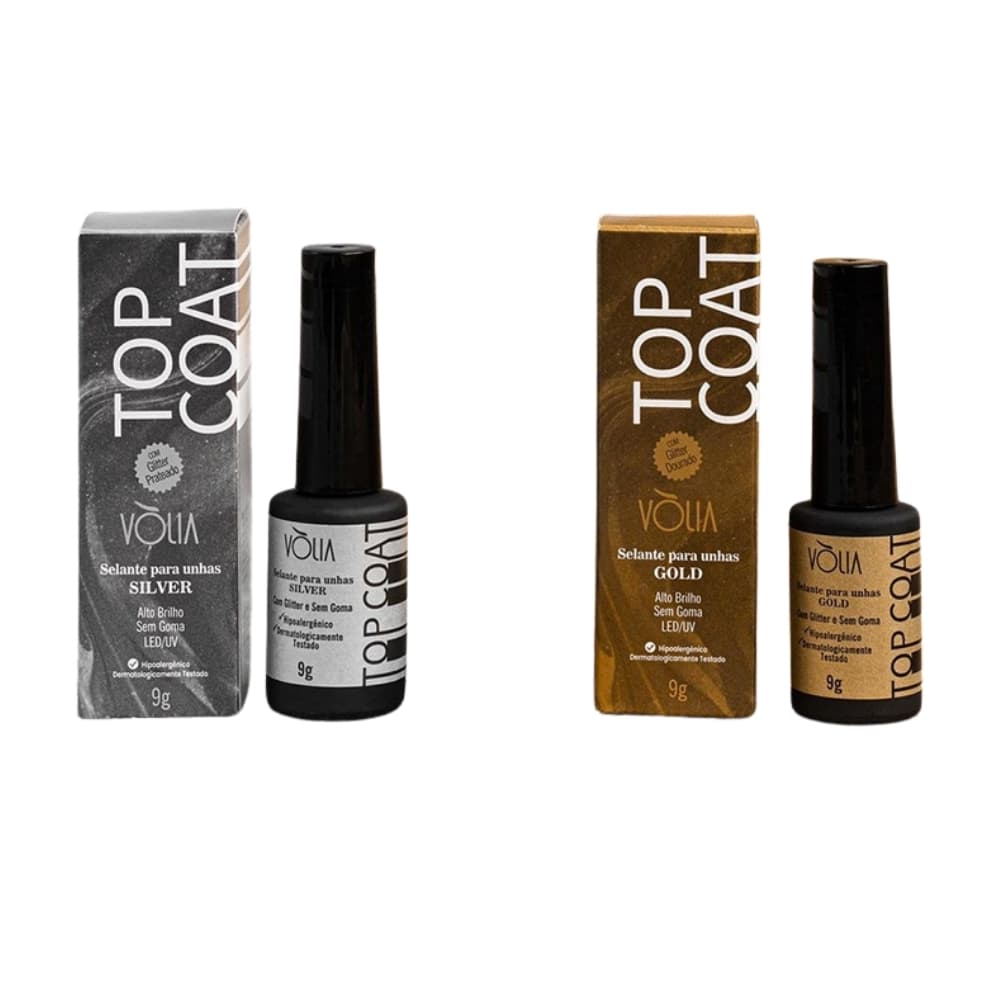 Top Coat Glitter Silver ou Gold 9g - Volia