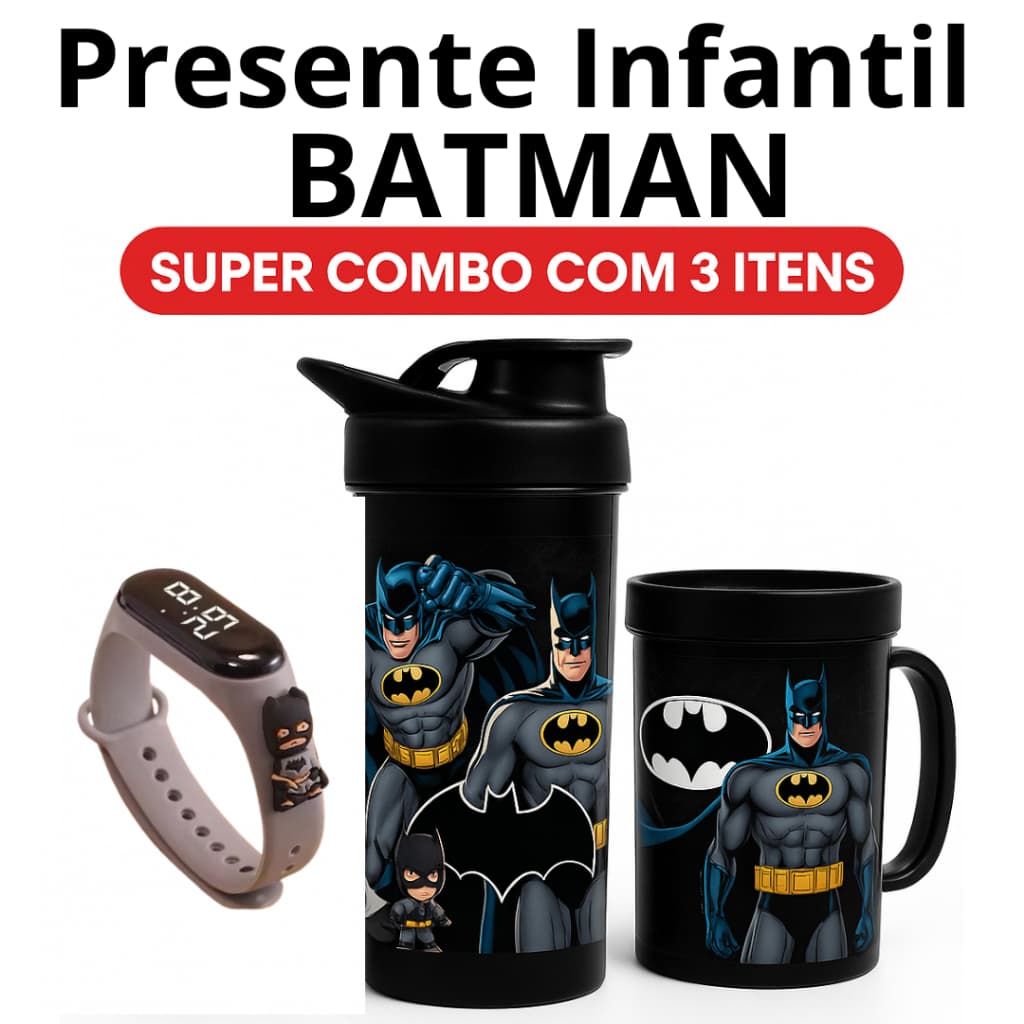 Garrafa Batman Infantil 400ML com Nome – Bico Higiênico e Alça – ENVIO FULL