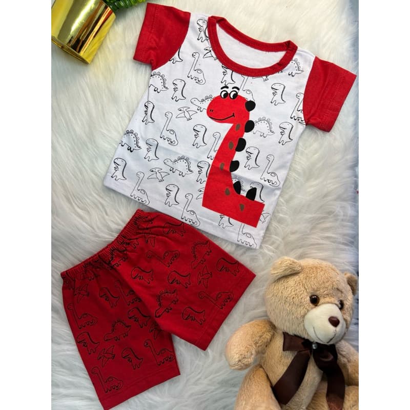 Conjunto Bebê Masculino Dinossauro Camiseta + Shorts Algodão Roupa Infantil Verão