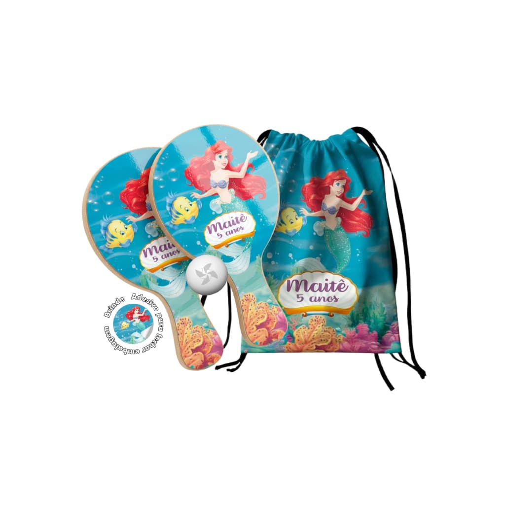 7/10/15/20/25 Kit Mochilinha e Raquetes Ping Pong - Pequena Sereia