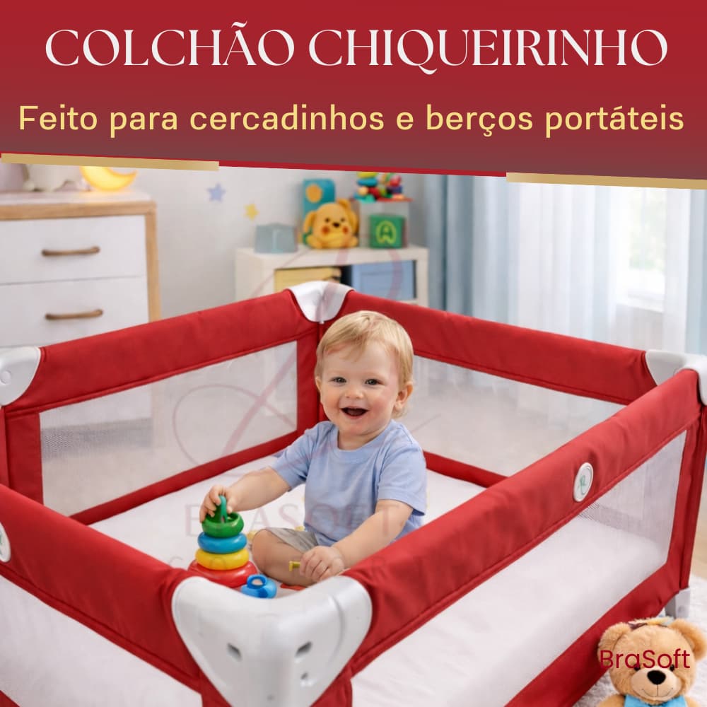 Colchão Para Berço Desmontável Chiqueirinho Cercadinho Capa Removível 90x60x07cm Macio