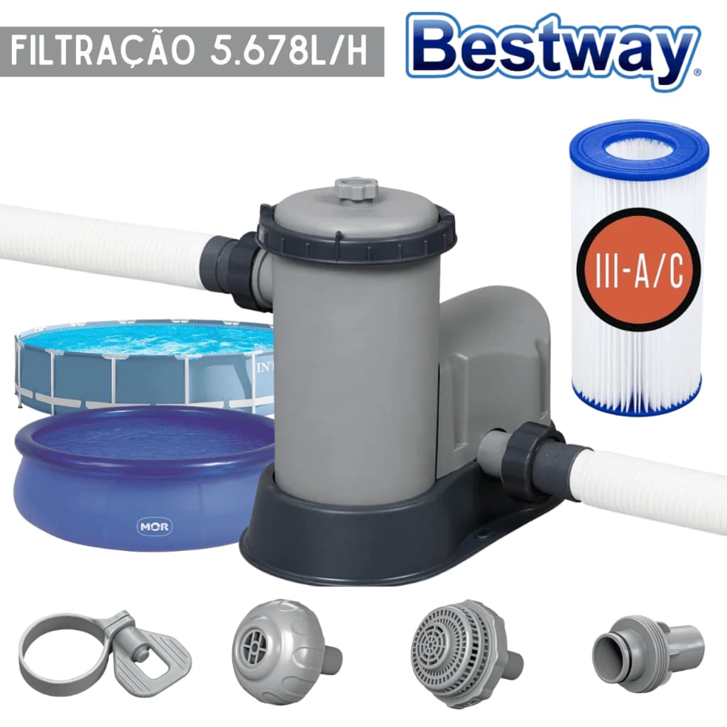 Bomba De Filtro De Piscina Inflável Estrutural Cartucho Bestway 5678l/hora 220v
