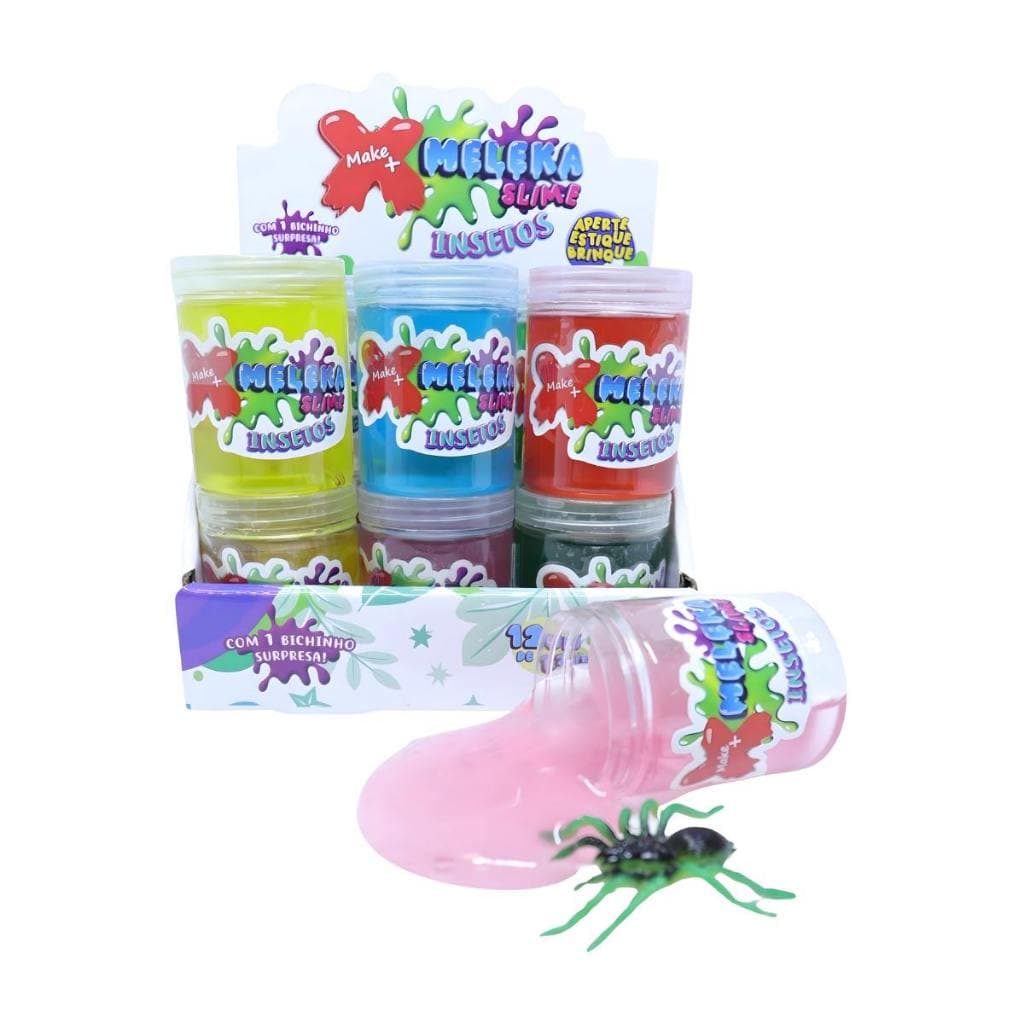 Slime Meleka Insetos Make+ Display Com 12 Unidades 130g Sortidos