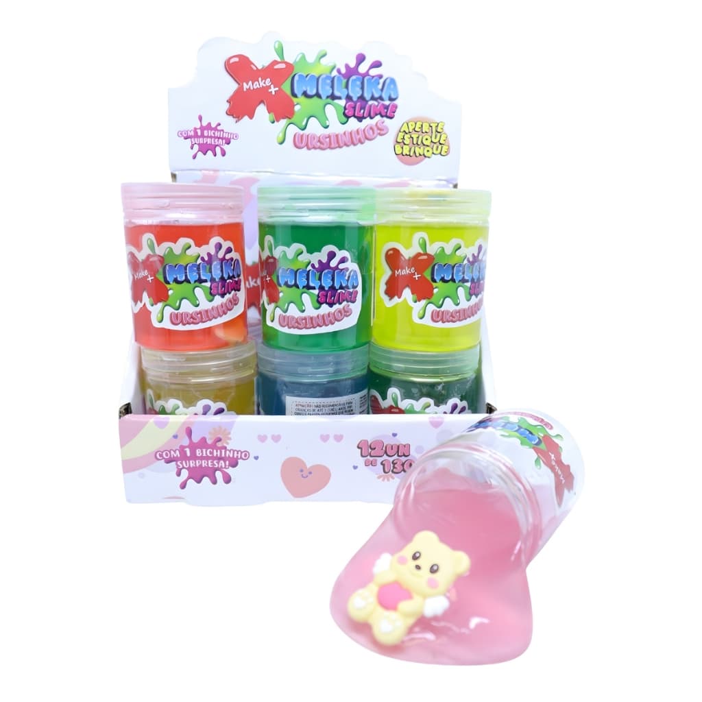 Slime Meleka Com Ursinhos Make+ Display Com 12 Unidades 130g Sortido
