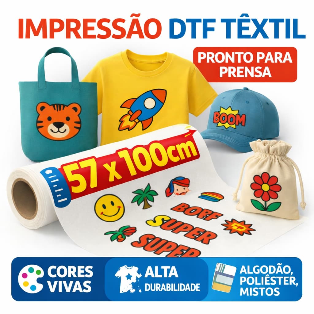 DTF Têxtil Direct to Film 57x100cm – Impressão Profissional Alta Qualidade para Camisetas, Blusas e Bonés