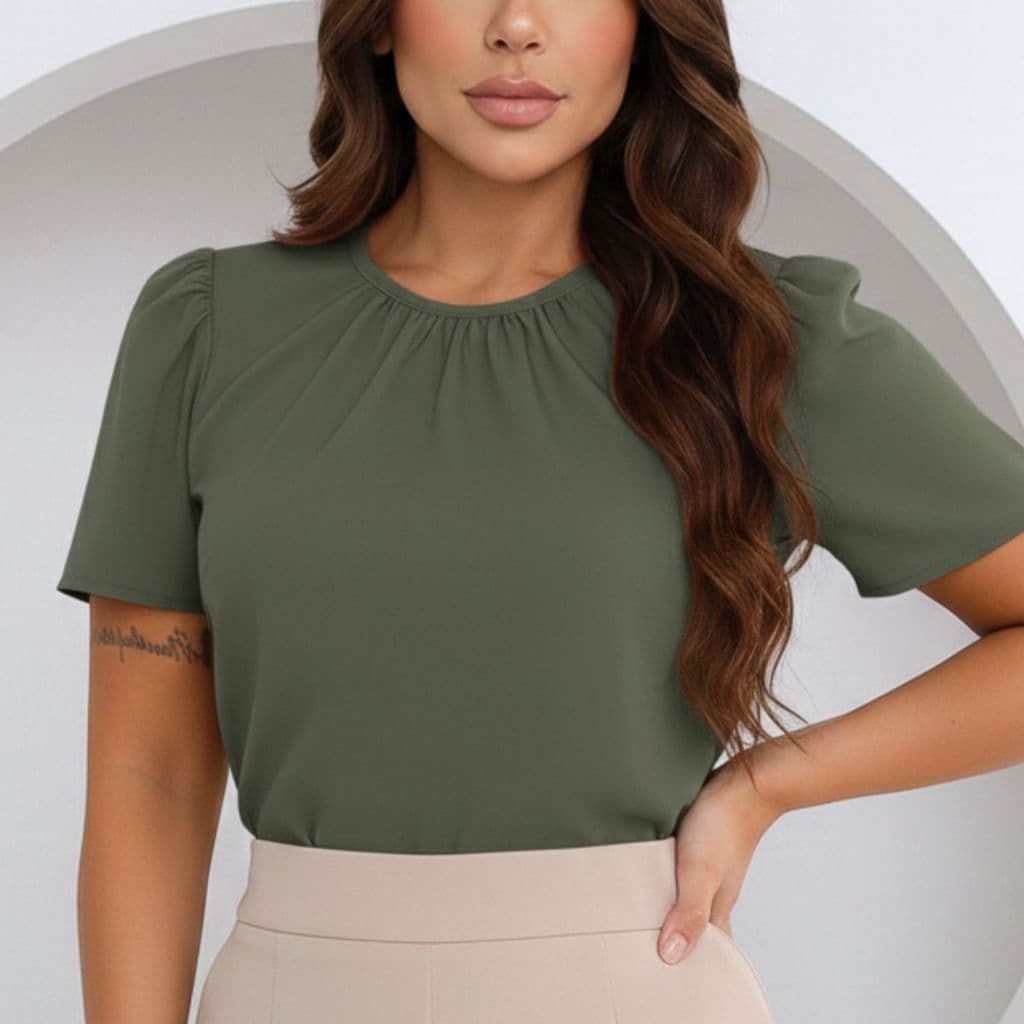 Blusa Gola O Feminina Manga Bufante Casual Dia a Dia  Amarração Nas Costas Blusa Feminina Tendencia Sedinha Elegante