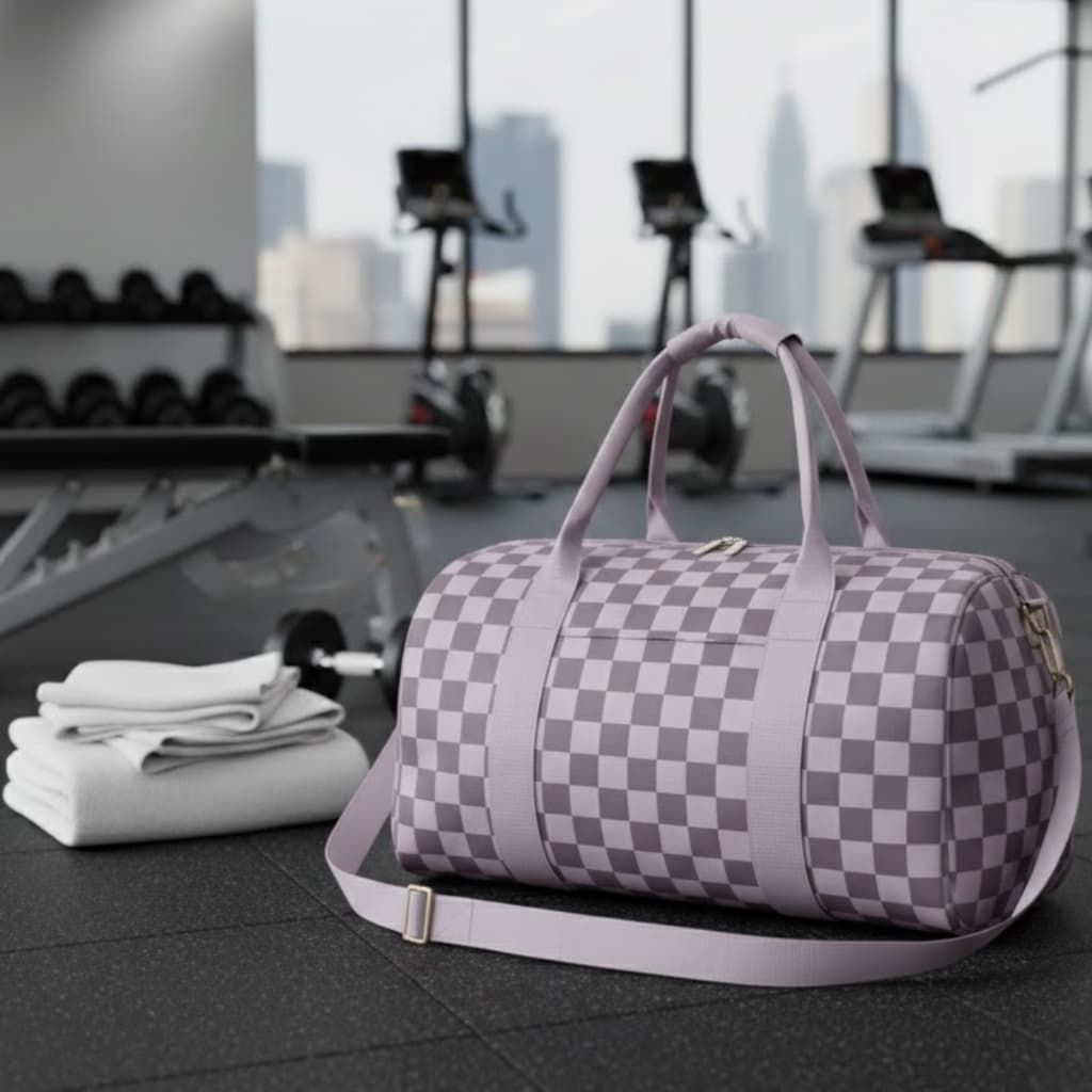 Bolsa Academia Viagem de Mão Multiusos Xadrez Colorida Academia Ombro Transversal