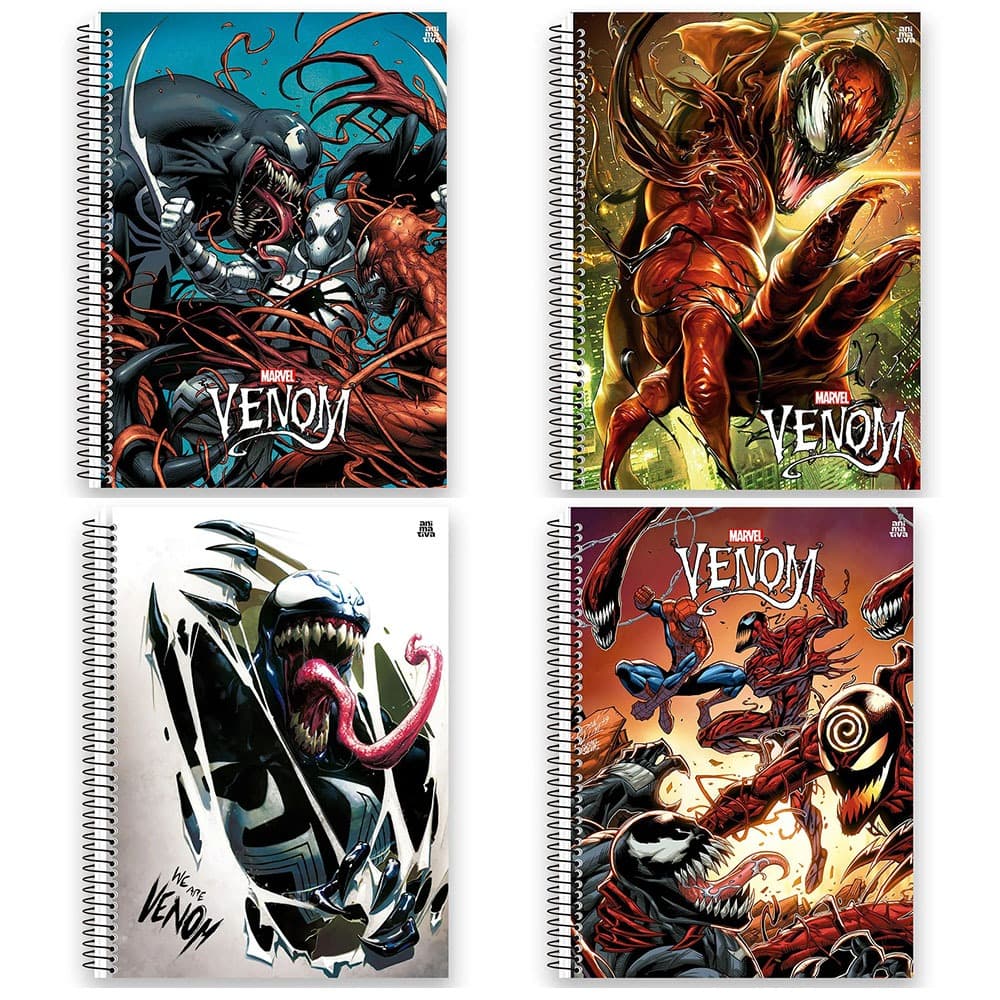 Kit 4 Cadernos Animativa Venom Homem Aranha Espiral Capa Dura Universitário 80 Folhas 1 Matéria 4 unidades