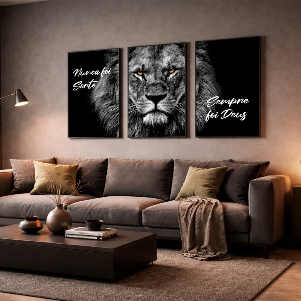 Quadro Decorativo Leão De Judá 60x120 Nunca Foi Sorte Preto