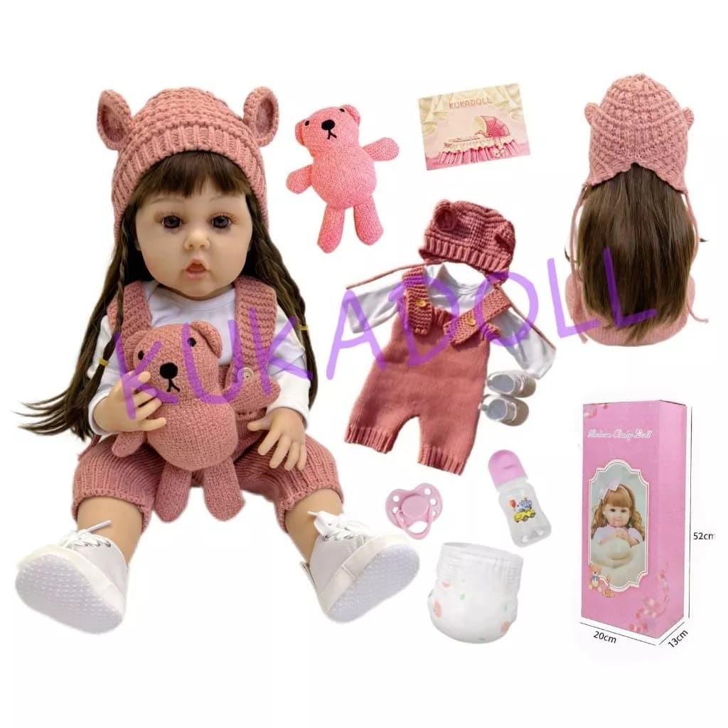 Bebe Reborn Boneca Menina Realista Malhas Rosa Panda 52cm