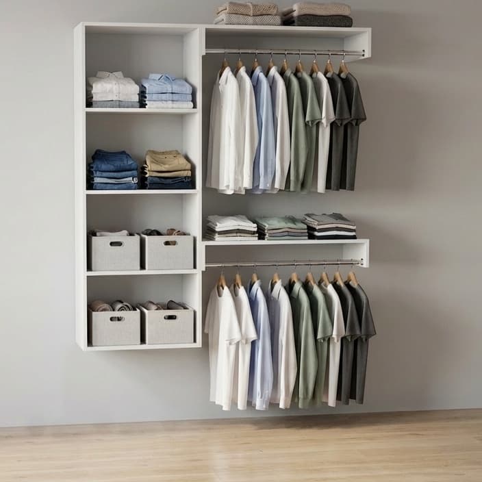 Arara Cabideiro Suspenso Madeira Mdf De Parede Closet Aberto Modular
