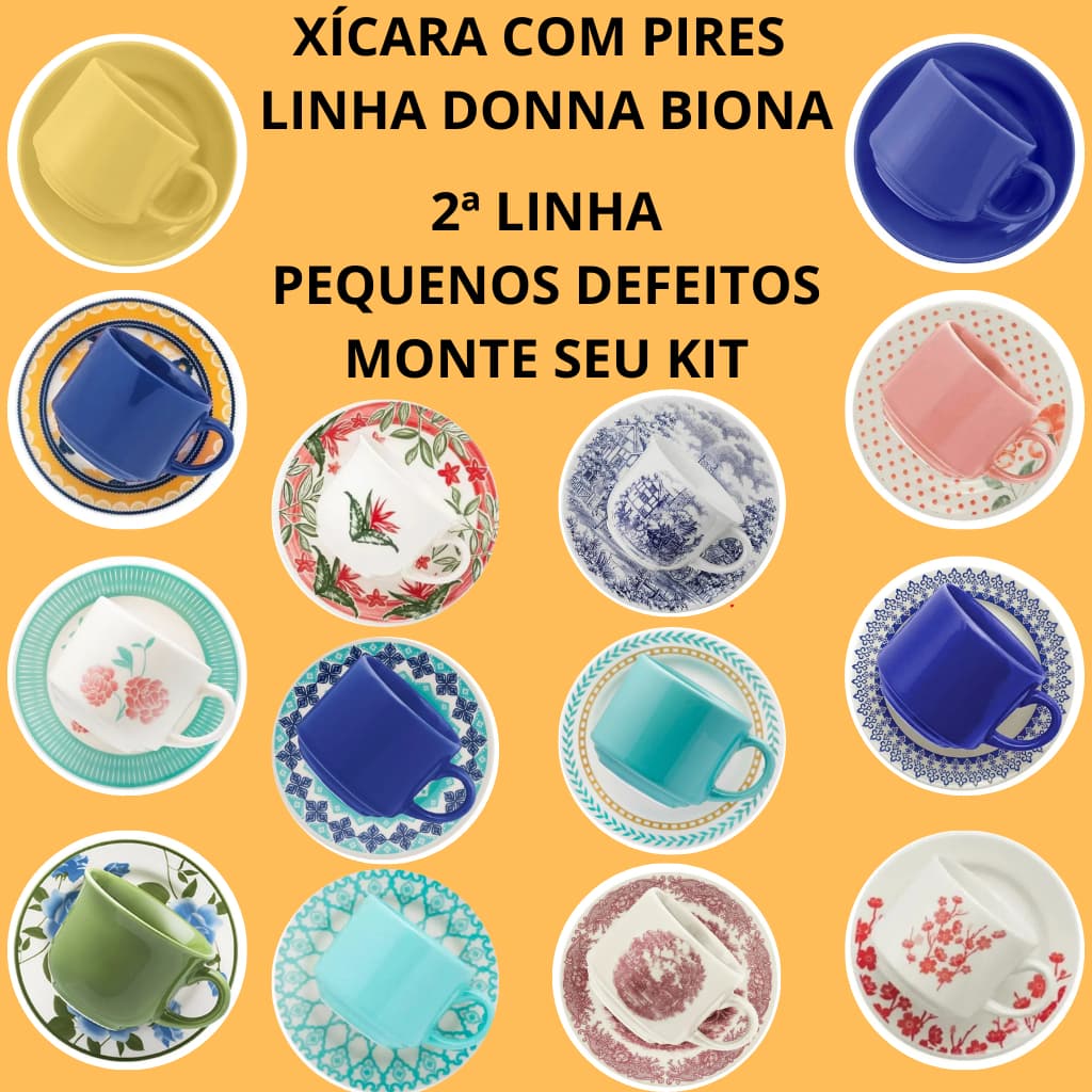 Xícara c/ Pires de Cerâmica 2ª Linha Pequenos Defeitos
