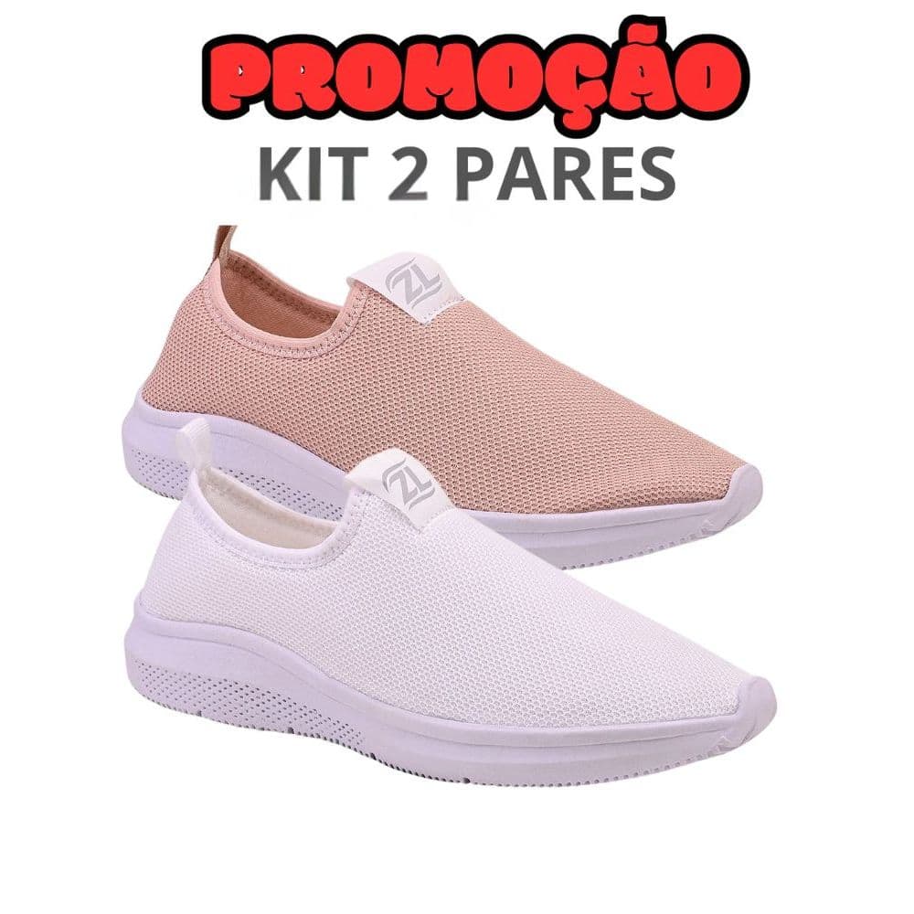 Kit 2 Pares Tênis Meia Feminino Slip On Ortopédico Calce Fácil