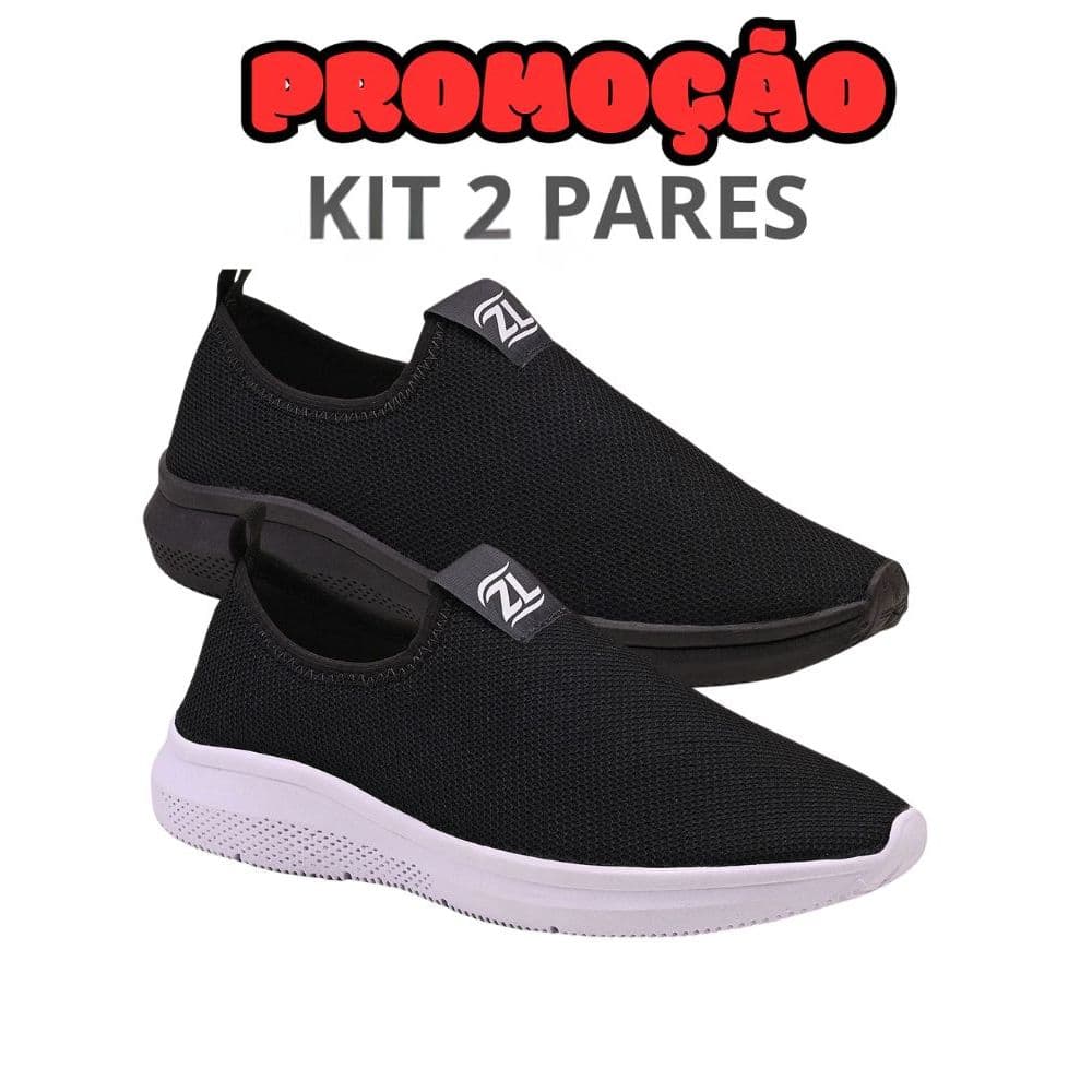 Kit 2 Pares Tênis Meia Slip On Feminino Ortopédico Calce Fácil Esportivo