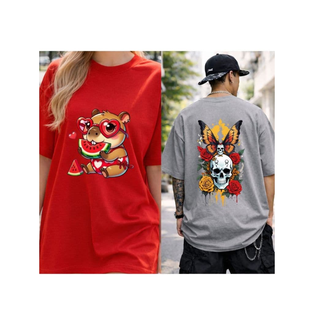 KIT 2 Camisetas Unissex Oversized Estampa Surpresa Cor Variada Queima de Estoque Promoção