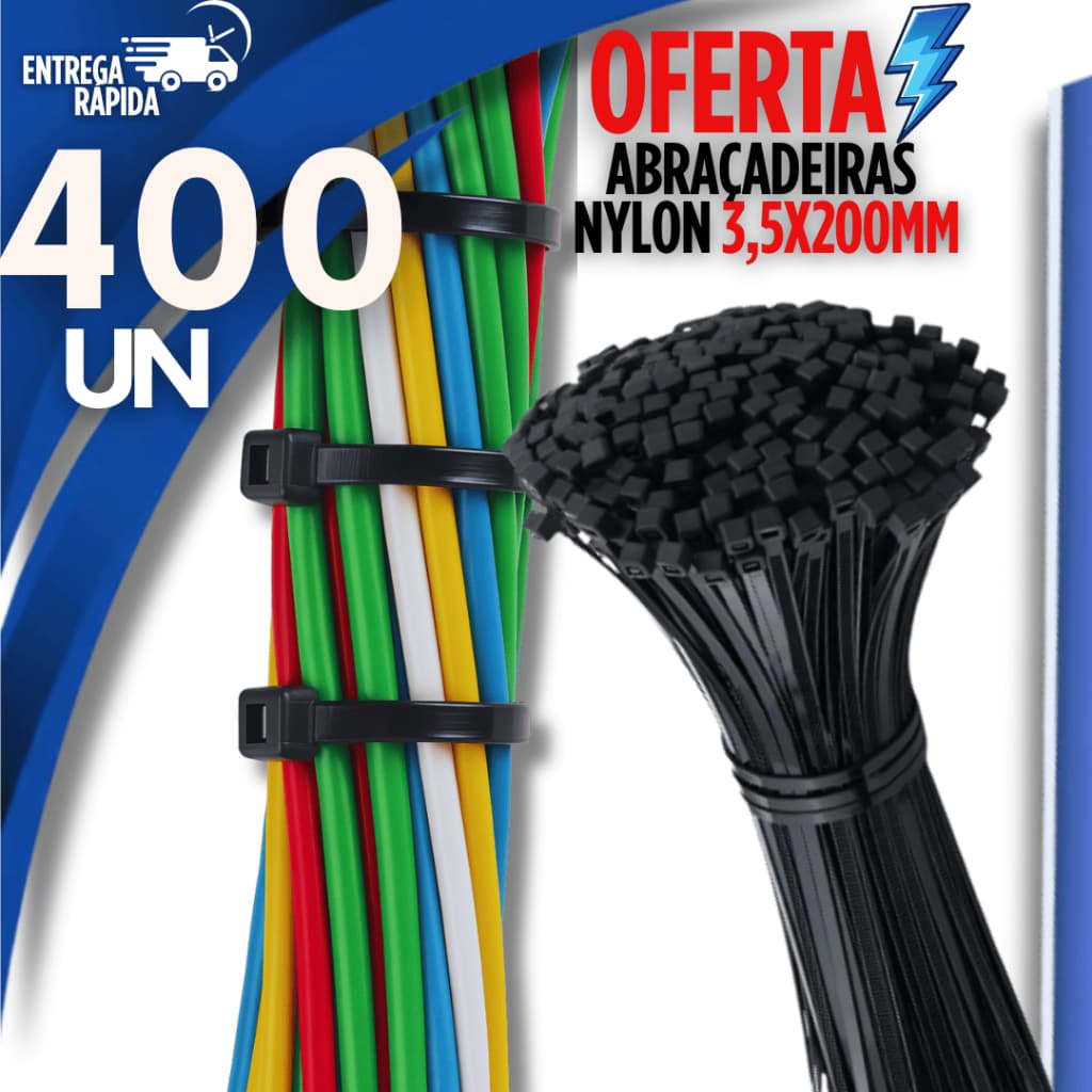 KIT 400 Abraçadeira de Nylon 3,5x200mm  Enforca Gato Braçadeira Cintas Plásticas Super Resistente