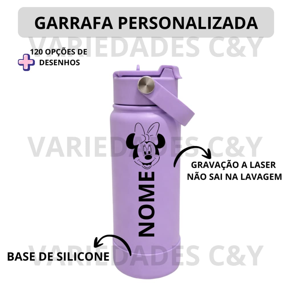 Garrafa Aço Inox Térmica Personalizada Nome mais Desenho Gravação a Laser Premium