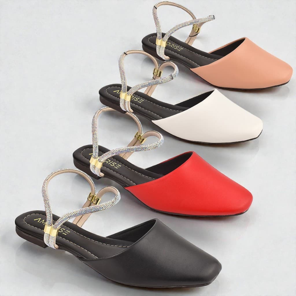 Sapatilha Feminina Mule Bico Quadrado Slingback Brilho Confortável Tendência Blogueira Casual Luxo
