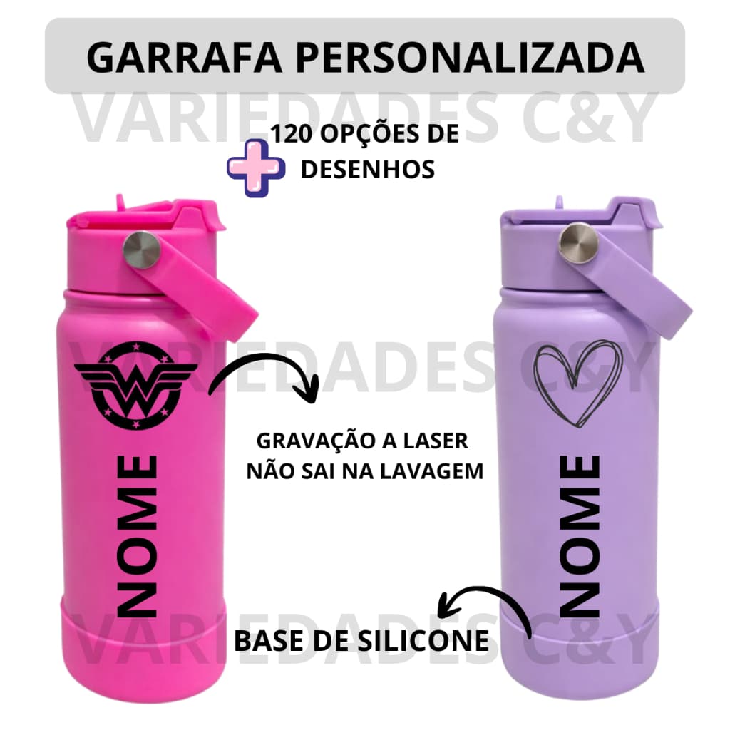 Garrafa Térmica Inox Personalizada a Laser para Escola Lancheira Faculdade 600ml