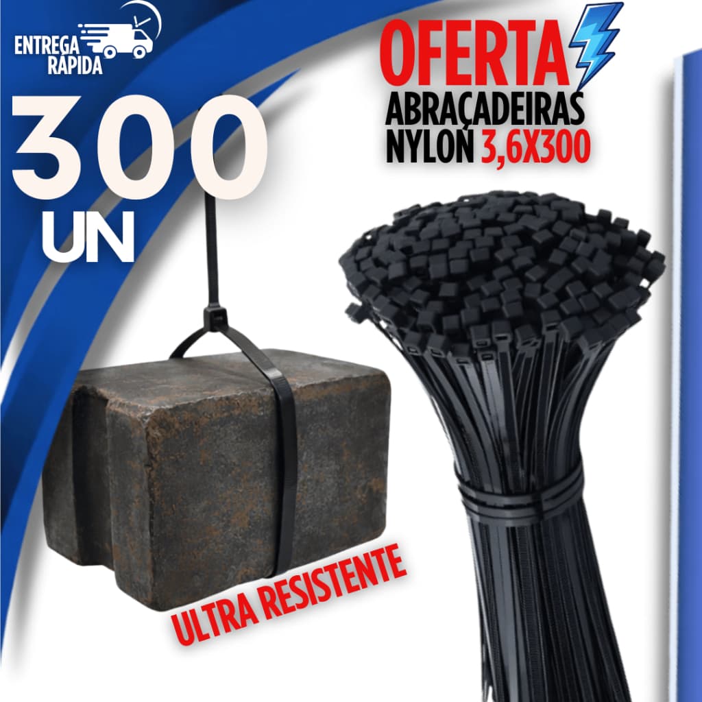 Conjunto 300 Cinta Plástica Abraçadeira  3,6x300MM Nylon Enforca Gato Premium Utilidades