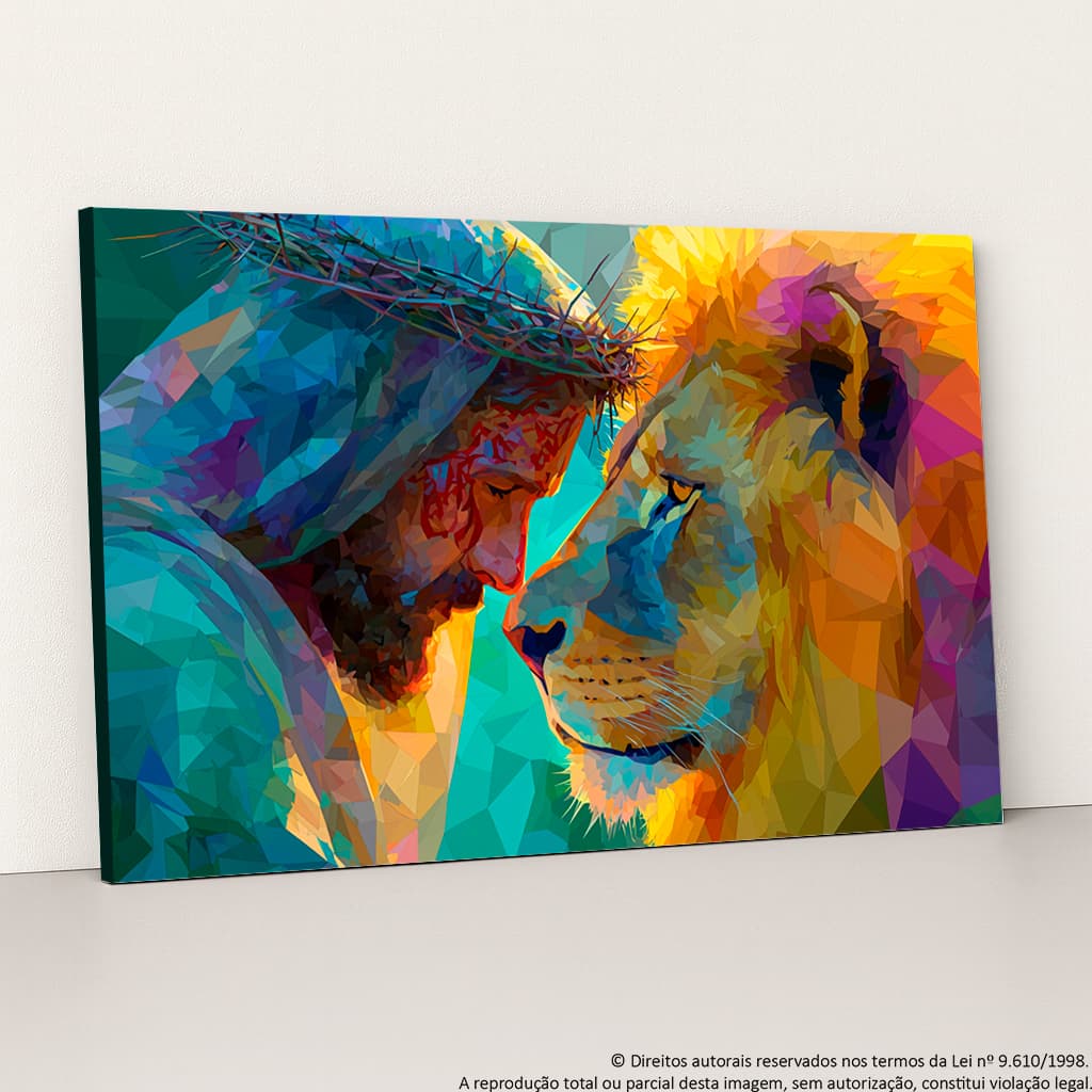 Quadro Decorativo Leão de Judá e Jesus Cristo Arte Abstrata